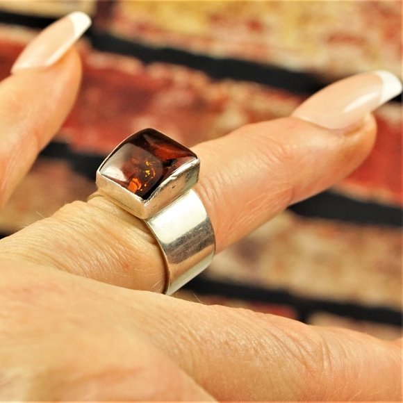 BALTIC AMBER STERLING RING 6.75, UNISEX GIFT, MOTHER'S DAY GIFT - Picture 3 of 10